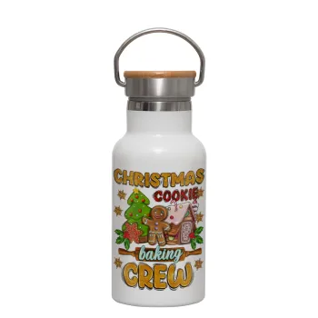 Christmas Cookie Baking Crew, Μεταλλικό παγούρι θερμός (Stainless steel) Λευκό με ξύλινο καπακι (bamboo), διπλού τοιχώματος, 350ml