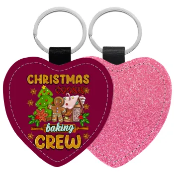 Christmas Cookie Baking Crew, Μπρελόκ PU δερμάτινο glitter καρδιά ΡΟΖ