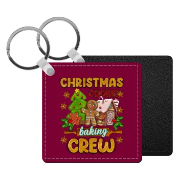 Christmas Cookie Baking Crew, Μπρελόκ Δερματίνη, τετράγωνο ΜΑΥΡΟ (5x5cm)