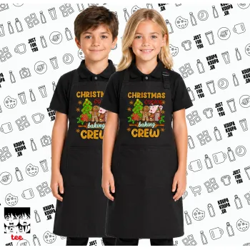 Christmas Cookie Baking Crew, Μαύρη ΠΑΙΔΙΚΗ Ποδιά μακριά Σεφ ολόσωμη με τσέπες