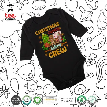 Christmas Cookie Baking Crew, Μακρυμάνικο βρεφικό φορμάκι, 0-18 μηνών, ΜΑΥΡΟ, 100% Organic Cotton