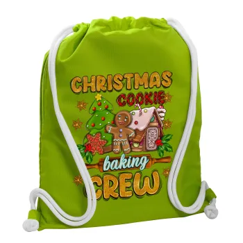 Christmas Cookie Baking Crew, Τσάντα πλάτης πουγκί GYMBAG LIME GREEN, με τσέπη (40x48cm) & χονδρά κορδόνια