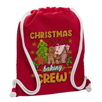 Christmas Cookie Baking Crew, Τσάντα πλάτης πουγκί GYMBAG Κόκκινη, με τσέπη (40x48cm) & χονδρά κορδόνια