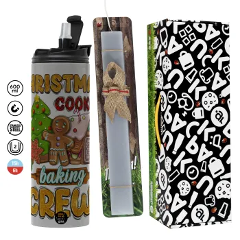 Christmas Cookie Baking Crew, Πασχαλινή Λαμπάδα με Travel Tumbler θερμό (600ml, BPA free) & κερί αρωματικό πλακέ (30cm) (ΓΚΡΙ)