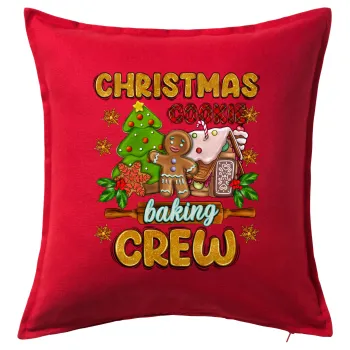 Christmas Cookie Baking Crew, Μαξιλάρι καναπέ Κόκκινο 100% βαμβάκι, περιέχεται το γέμισμα (50x50cm)