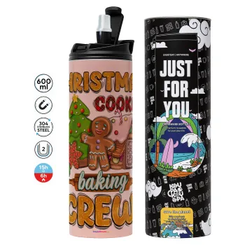 Christmas Cookie Baking Crew, Tumbler ποτήρι θερμό ΡΟΖ από ανοξείδωτο ατσάλι 600ml