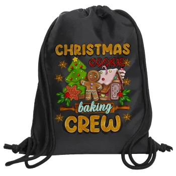 Christmas Cookie Baking Crew, Τσάντα πλάτης πουγκί GYMBAG Μαύρη, με τσέπη (40x48cm) & χονδρά κορδόνια