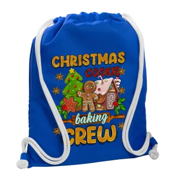 Christmas Cookie Baking Crew, Τσάντα πλάτης πουγκί GYMBAG Μπλε, με τσέπη (40x48cm) & χονδρά κορδόνια