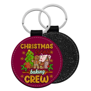 Christmas Cookie Baking Crew, Μπρελόκ Δερματίνη, στρογγυλό ΜΑΥΡΟ (5cm)