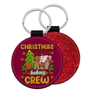 Christmas Cookie Baking Crew, Μπρελόκ Δερματίνη, στρογγυλό ΚΟΚΚΙΝΟ (5cm)