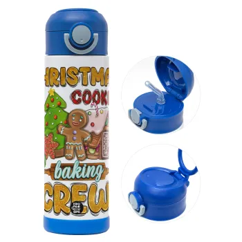 Christmas Cookie Baking Crew, Παιδικό παγούρι θερμό, ανοξείδωτο, με καλαμάκι ασφαλείας, ΜΠΛΕ (500ml)