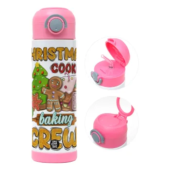 Christmas Cookie Baking Crew, Παιδικό παγούρι θερμό, ανοξείδωτο, με καλαμάκι ασφαλείας, ΡΟΖ (500ml)