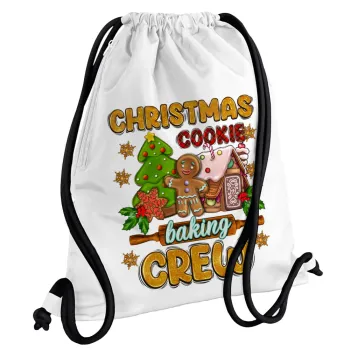 Christmas Cookie Baking Crew, Backpack pouch GYMBAG white, with pocket (40x48cm) & thick cords