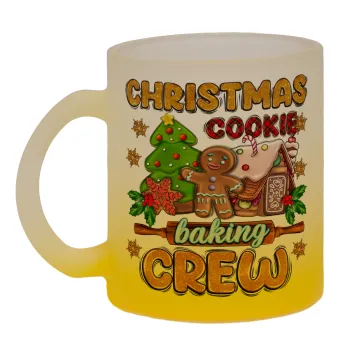 Christmas Cookie Baking Crew, Κούπα γυάλινη δίχρωμη με βάση το κίτρινο ματ, 330ml