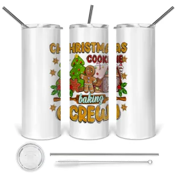 Christmas Cookie Baking Crew, Tumbler ποτήρι θερμό από ανοξείδωτο ατσάλι 600ml, με μεταλλικό καλαμάκι & βούρτσα καθαρισμού