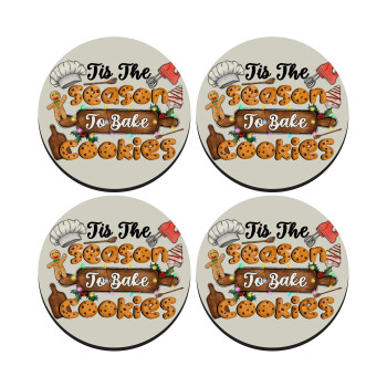 Tis The Season To Bake Cookies, ΣΕΤ 4 Σουβέρ ξύλινα στρογγυλά (9cm)
