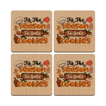 Tis The Season To Bake Cookies, ΣΕΤ x4 Σουβέρ ξύλινα τετράγωνα plywood (9cm)