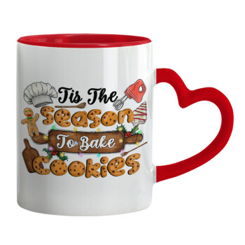 Tis The Season To Bake Cookies, Mug heart red handle, ceramic, 330ml