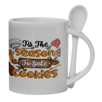 Tis The Season To Bake Cookies, Ceramic coffee mug with Spoon, 330ml (1pcs)