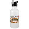 White water bottle with straw, stainless steel 600ml