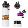 Metallic water bottle with safety lid, 850ml aluminum