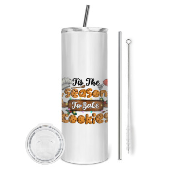 Tis The Season To Bake Cookies, Eco friendly stainless steel tumbler 600ml, with metal straw & cleaning brush