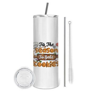 Tis The Season To Bake Cookies, Tumbler ποτήρι θερμό από ανοξείδωτο ατσάλι 600ml, με μεταλλικό καλαμάκι & βούρτσα καθαρισμού