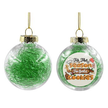 Tis The Season To Bake Cookies, Χριστουγεννιάτικη μπάλα δένδρου διάφανη με πράσινο γέμισμα 8cm