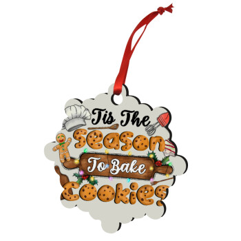 Tis The Season To Bake Cookies, Christmas ornament snowflake wooden 7.5cm