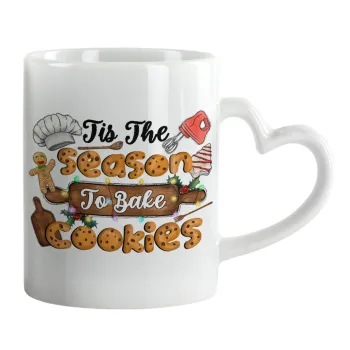 Tis The Season To Bake Cookies, Κούπα καρδιά χερούλι λευκή, κεραμική, 330ml