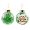 Transparent Christmas tree ball ornament with green filling 8cm