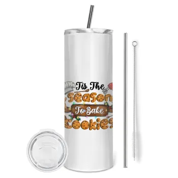 Tis The Season To Bake Cookies, Tumbler ποτήρι θερμό από ανοξείδωτο ατσάλι 600ml, με μεταλλικό καλαμάκι & βούρτσα καθαρισμού