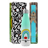 Easter Set, Metallic green/white thermos (Stainless steel), double-walled, 500ml & scented flat Easter candle (30cm) (TURQUOISE)