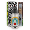 Easter Set, metallic silver aluminum water bottle (500ml) & aromatic flat Easter candle (30cm) (GRAY)