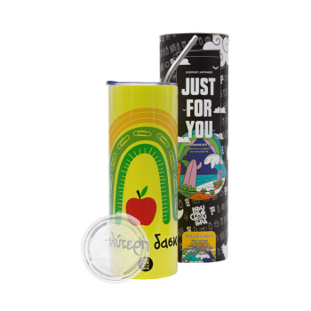 Η καλύτερη δασκάλα, Neon Yellow Travel Tumbler θερμό, μεταλλικό καλαμάκι(Ανωξείδωτο 304 Food grade, BPA free, 600ml)