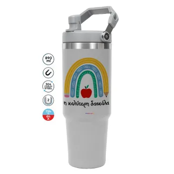 Η καλύτερη δασκάλα, GREY color, 890ml (30oz) stainless Steel Tumbler with Handle