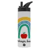 Metallic thermos bottle with straw & handle, stainless steel (Stainless steel 304), double-walled, 600ml.
