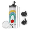 Travel Tumbler θερμό με διπλό καπάκι, μεταλλικό καλαμάκι και βούρτσα καθαρισμού (Ανωξείδωτο 304 Food grade, BPA free, 600ml)