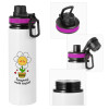 Metallic water bottle with safety lid, 850ml aluminum
