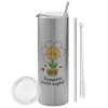 Tumbler stainless steel Silver 600ml, with metal straw & cleaning brush