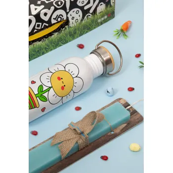 Ευχαριστώ πολύ κυρία!!!, Πασχαλινή Λαμπάδα με παγούρι μεταλλικό (620ml, stainless steel) & κερί αρωματικό πλακέ (30cm) (ΤΙΡΚΟΥΑΖ)