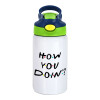 Friends How You Doin'?, Children's hot water bottle, stainless steel, with safety straw, green, blue (350ml)