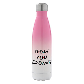 Friends How You Doin'?, Metal mug thermos Pink/White (Stainless steel), double wall, 500ml