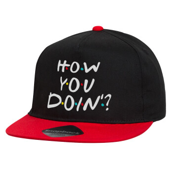 Friends How You Doin'?, Καπέλο παιδικό snapback, 100% Βαμβακερό, Μαύρο/Κόκκινο