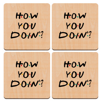 Friends How You Doin'?, ΣΕΤ x4 Σουβέρ ξύλινα τετράγωνα plywood (9cm)