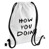 Friends How You Doin'?, Τσάντα πλάτης πουγκί GYMBAG λευκή, με τσέπη (40x48cm) & χονδρά κορδόνια