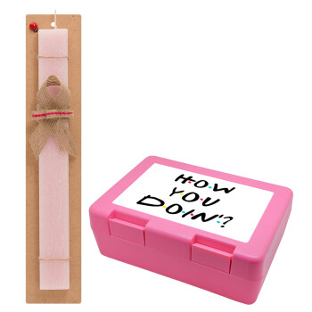 Friends How You Doin'?, Easter Set, children's snack container PINK & scented flat Easter candle (30cm) (PINK)