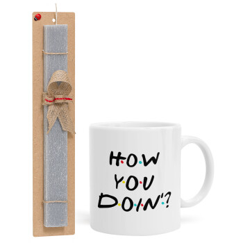 Friends How You Doin'?, Easter Set, Ceramic Cup (330ml) & Easter aromatic flat candle (30cm) (GRAY)