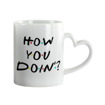 Friends How You Doin'?, Mug heart handle, ceramic, 330ml