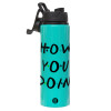 Metallic water bottle with safety lid, 850ml aluminum